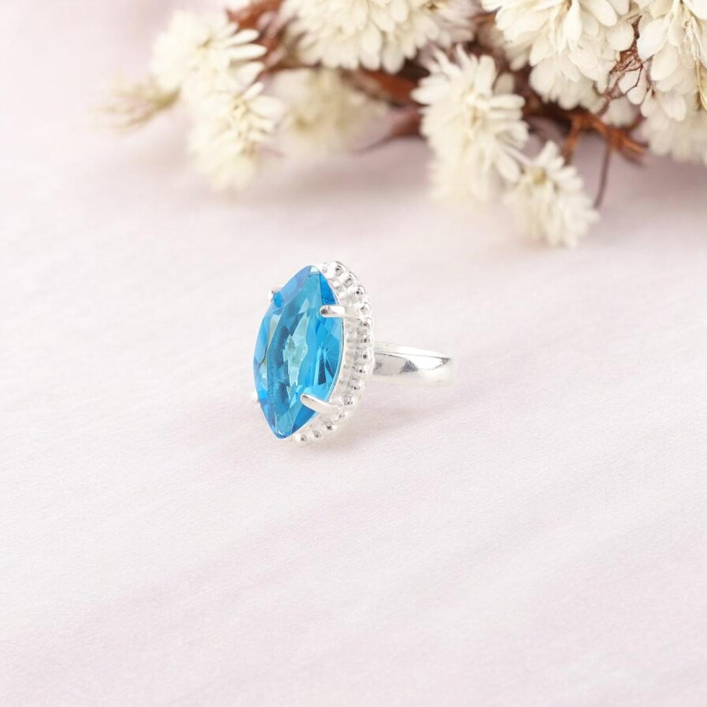 Swiss Blue Topaz Gemstone 925 Sterling Silver Jewelry Handmade Ring Gift For Her RR-64-1