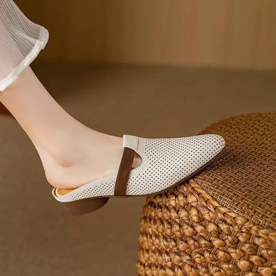 Туфли женские с закрытым носком женские тапочки модные женские туфли с круглым носком разноцветные сандалии на низком каблуке для отдыха на открытом воздухе