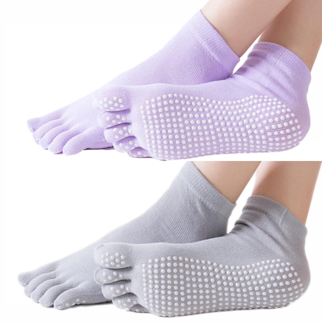 Copeflap Yoga Pilates Set of 2 and Light Women's Five-Toe Socks, Socks, Non-Slip, (Gray Purple)