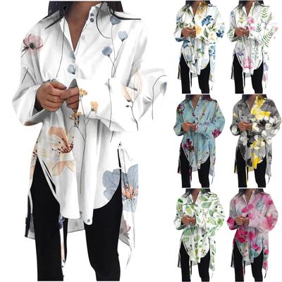 Модная повседневная однотонная рубашка с длинными рукавами и лацканами свободного типа для женщин