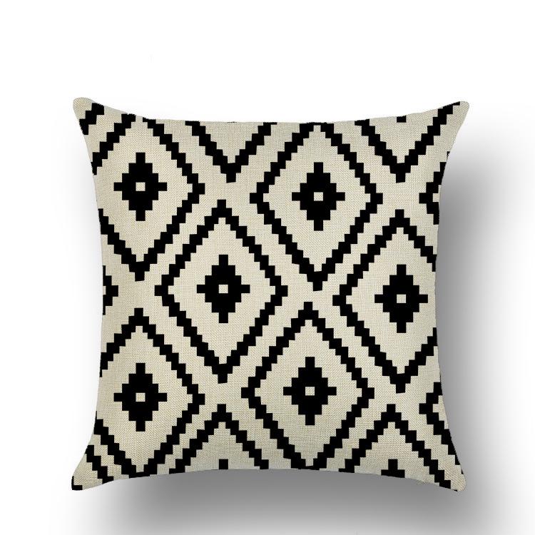Скандинавская черно-белая геометрическая наволочка из льна, современная, в новоамериканском стиле, с абстрактным узором из треугольников, диванная подушка