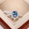 Huitan Elegant Pear Blue Cubic Zirconia Women Wedding Set Rings  Color Luxury Engagement Party Accessories Fashion Jewelry