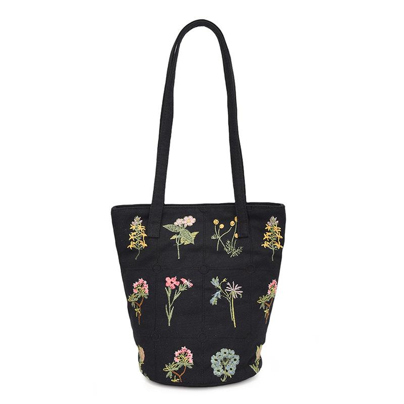 Модная большая вместительная сумка для девочек через плечо, новая холщовая сумка для тяжелой промышленности с вышивкой, сумка-ведро для поездок на работу и обратно