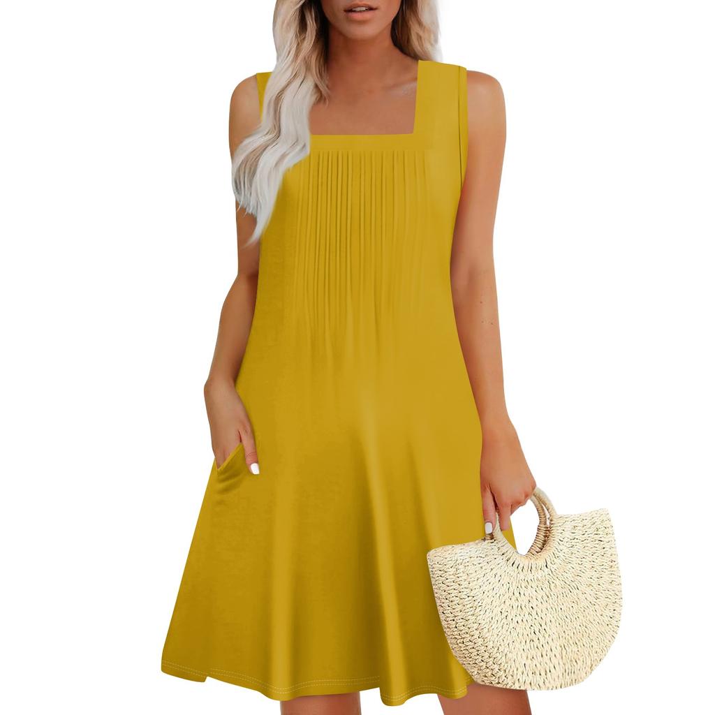 Womens Summer Dresses Loose  Sleeveless Sundresses Dress With Pockets