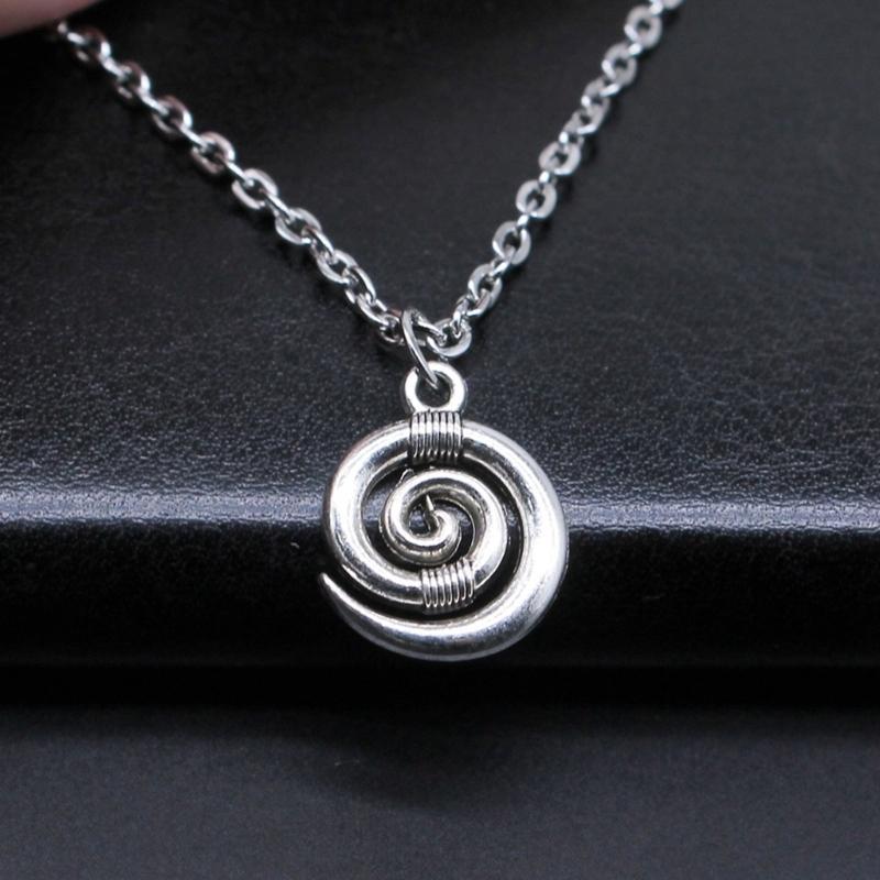 Fashion Simple Necklace Vintage Antique Silver Color Vortex Symbol Pendant Necklace 15x19mm Durable Alloy Neck Chain