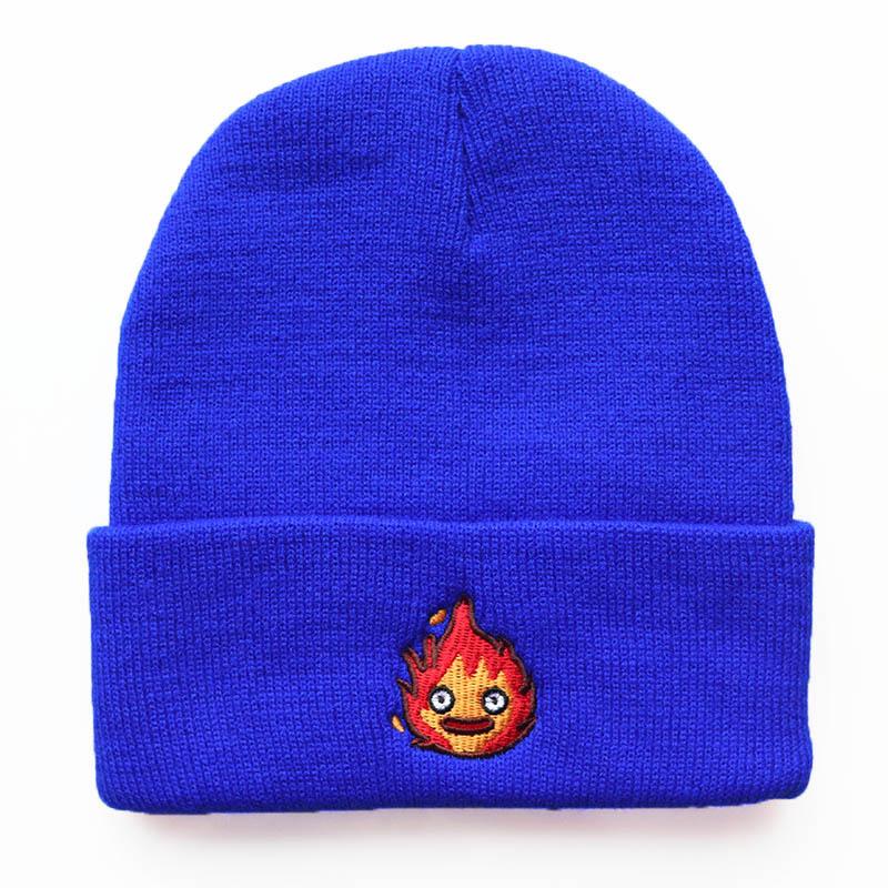 New autumn and winter trendy cartoon anime Little Fireman embroidered knitted hat for men and women, warm pullover wool hat