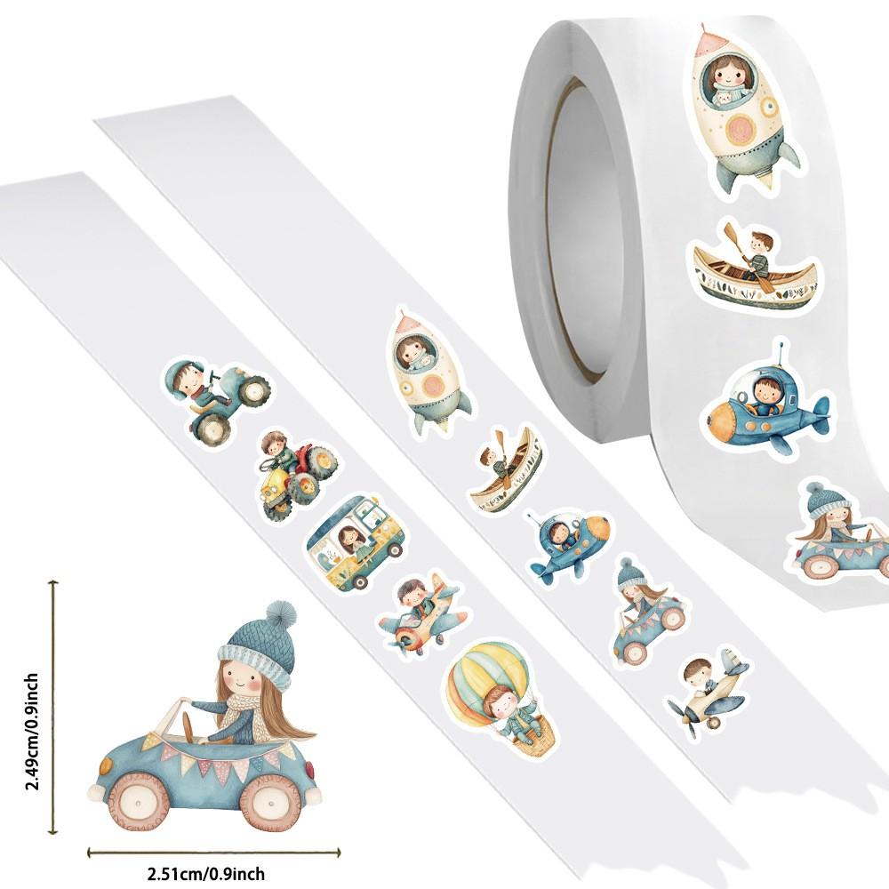 500PCS Cartoon Transportation Stickers Roll Cute Boat Car Vehicles Decals Decor DIY Luggage Skateboard Phone Waterproof Stickers