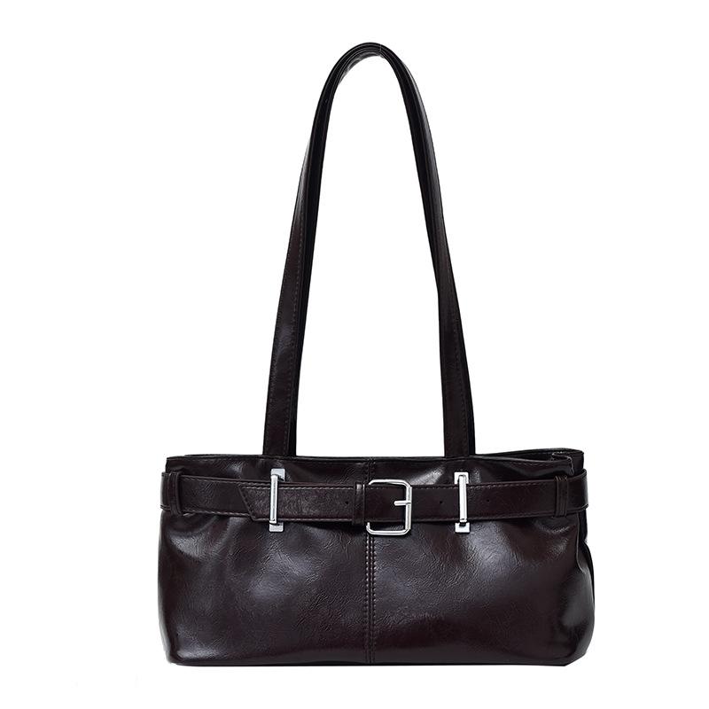 Chic Minimalist Solid Color Shoulder Bag New Retro Faux Leather Handbag Trendy Street Style Commuter Purse KTB