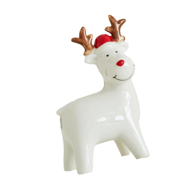 Christmas Themed Ceramic Illuminating Village House Snowman Deer Figurine Decoration For Mantels Shelf Or Window Sill
