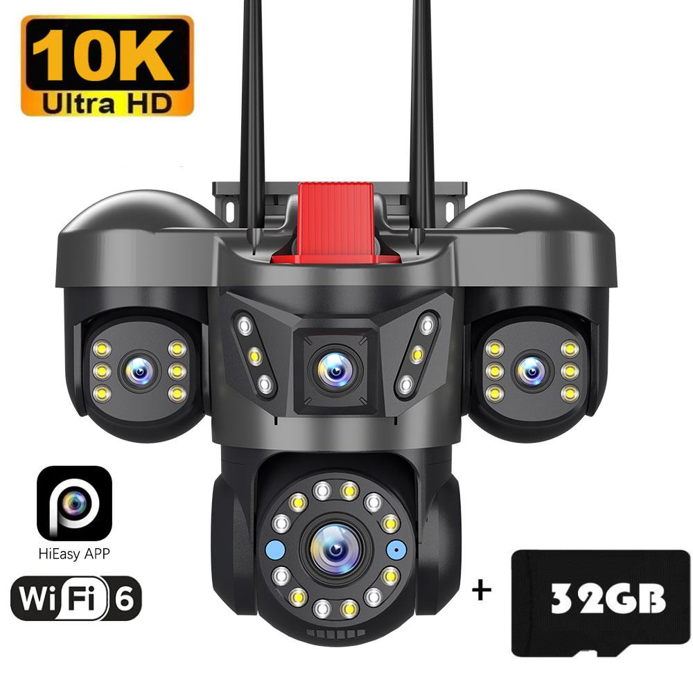 10K 20MP UHD Уличная WiFi IP-камера Четыре объектива Четыре экрана 360° 16-кратное увеличение PTZ Камера безопасности Автоматическое слежение Беспроводная система видеонаблюдения CCTV