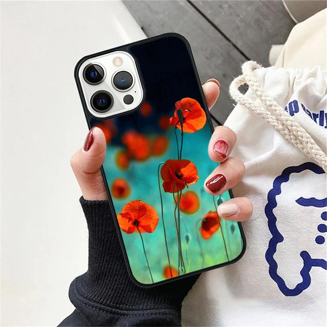 Красный Цветок Мака Чехол для Телефона Задняя Крышка для iPhone 17 Air 16 15 14 13 11 12 Pro Max Plus Чехол Coque