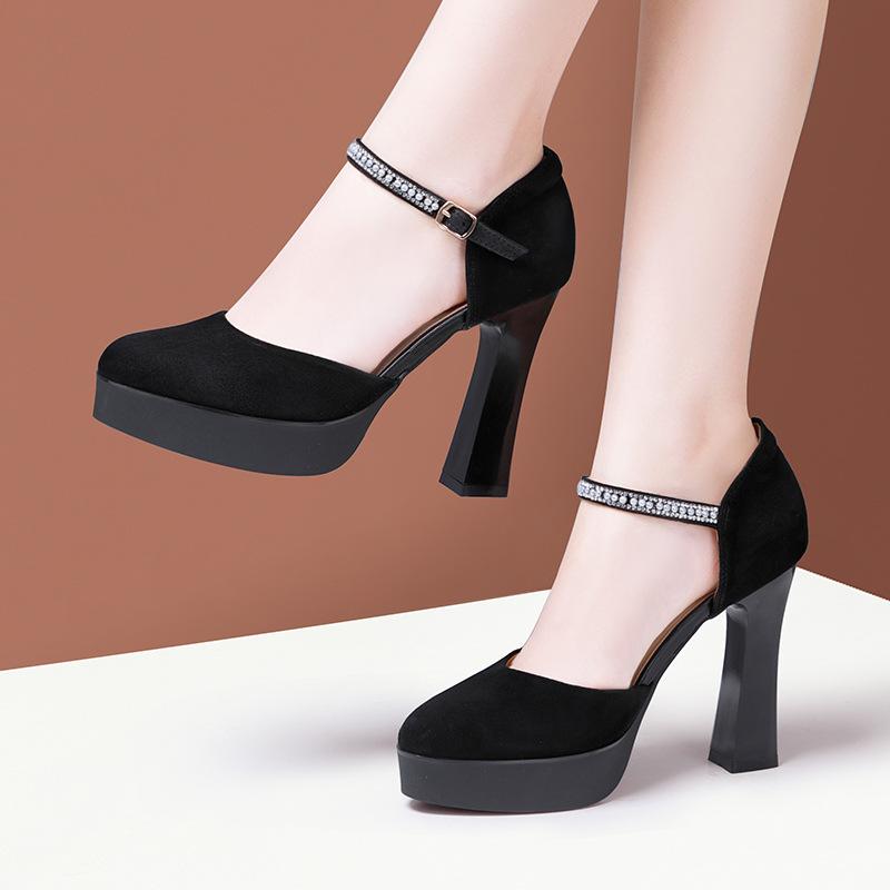 Туфли-лодочки из натуральной кожи на толстом каблуке 7/9/11 см, супервысокий каблук, водонепроницаемая платформа, женская обувь для вечеринки, туфли на высоком каблуке