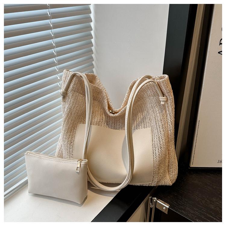 Женская плетеная сумка из соломы на весну/лето 2024 года: Винтажная сумка-тоут на плечо в пасторальном стиле