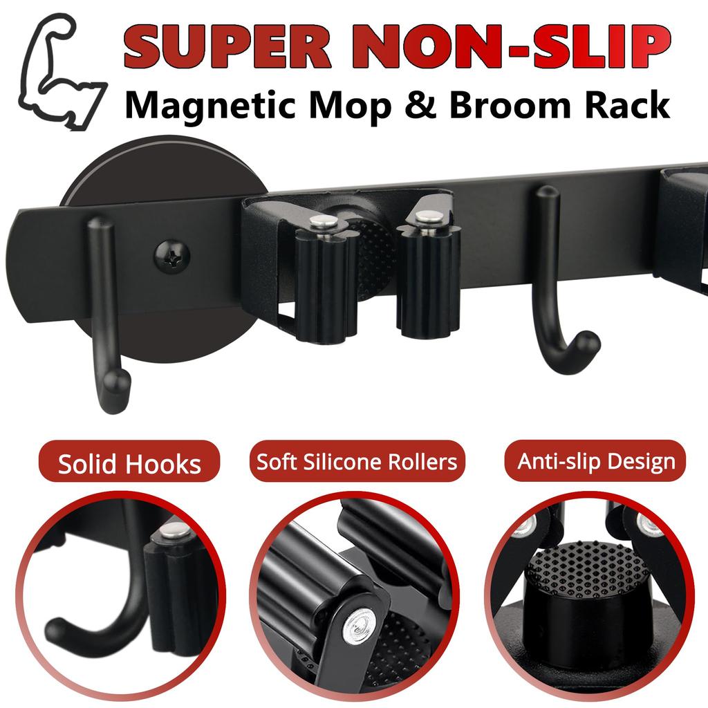 ULIBERMAGNET Магнитная швабра-метла Мобильный магнитный держатель для швабры-метлы Настенный держатель для хозяйственных принадлежностей Вешалка для швабры и лопаты для и двора, Прочный стеллаж,