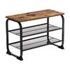 Shoe Bench, Industrial Shoe Rack with 2 Mesh Shelves, Rounded Iron Frame, In Hallway and Living Room, Stable, Sleek