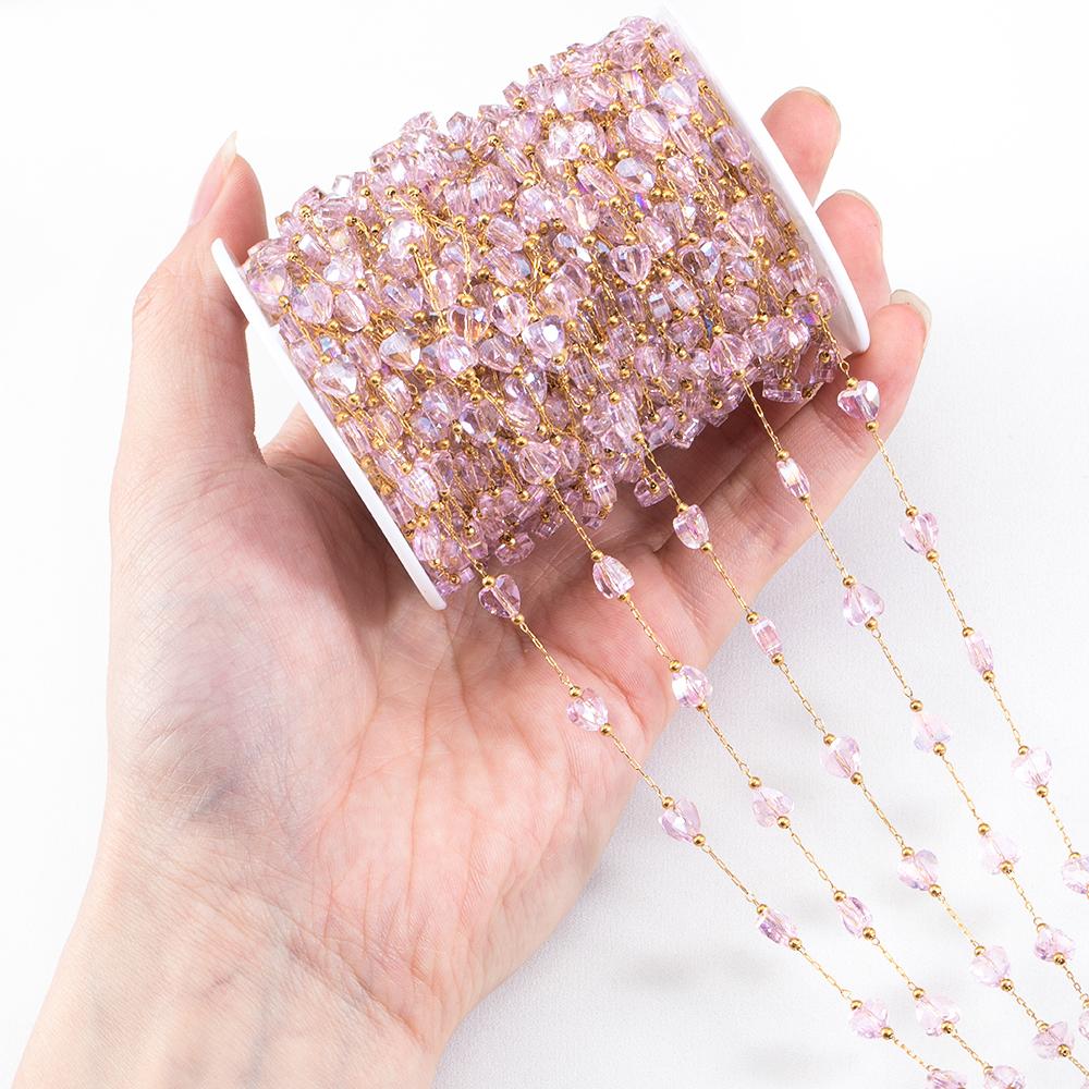 1Meter Stainless Steel Crystal Beading Chain Iridescence Transparent Beaded Body Chains for DIY Necklace Bracelet Jewelry Making