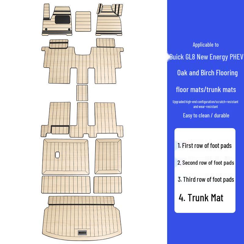 This solid wood floor mat is designed for full-coverage interior use in 2024-2025 Buick GL8 PHEV AL6 ES models.