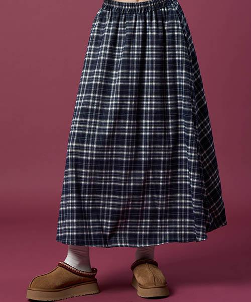 Collet Classic Brushed Thick Check Elastic Long Skirt [Navy_Blue] Autumn/Winter Ver.