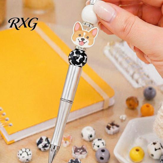 Creative Stationery Gift Set Dog Themed Beadable Pen Kit, DIY Crafting Set, with Cute Pet Beaded Kit Wooden Beads Decor, Smooth Writing Pens,