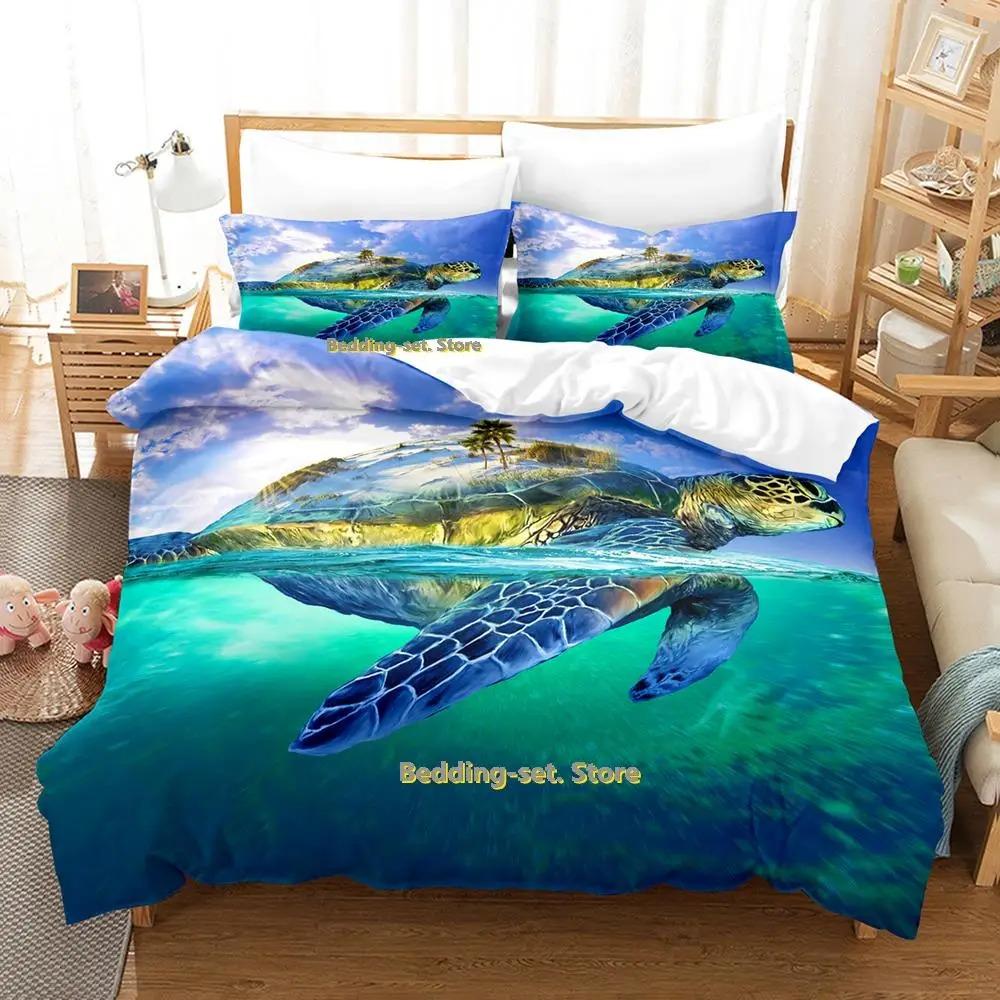 World Turtles Turtle Island Bedding Set Cartoon Anime three-piece set Adult Kid Bedroom Duvetcover Sets 3D Kawaii Animal
