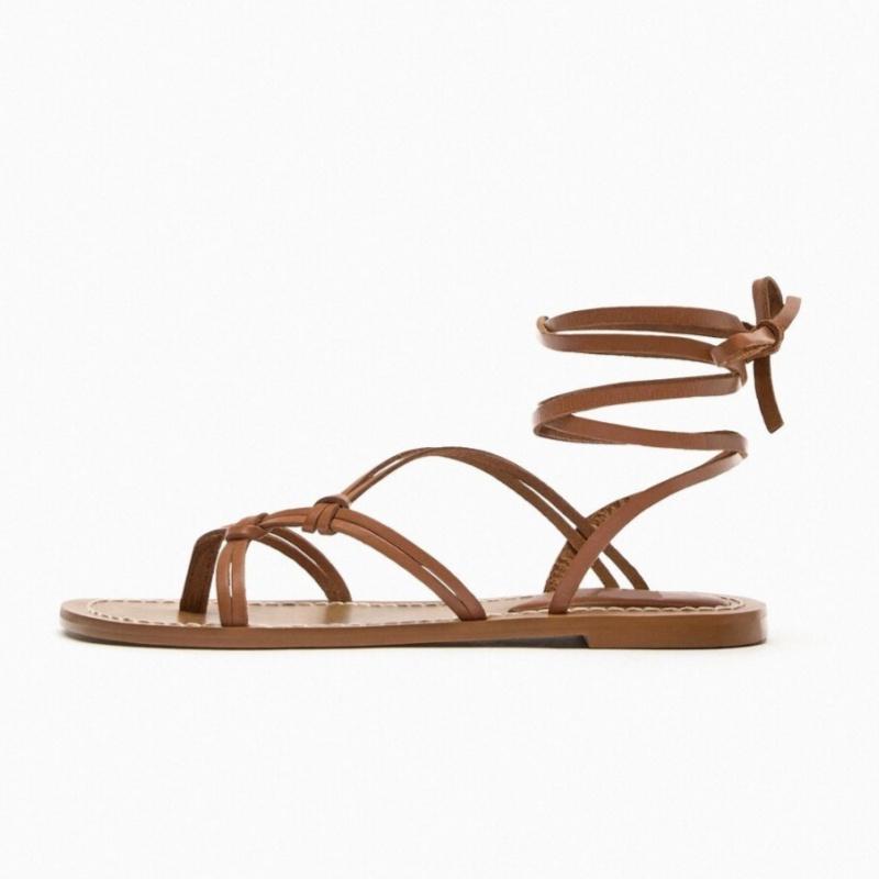 Мода Лето Новая Мода Ремешок на щиколотке Плоская обувь 2025 Женские Повседневные Сандалии на шнуровке Дамские Шлепанцы Пляжные Плоские Гладиаторские Сандалии