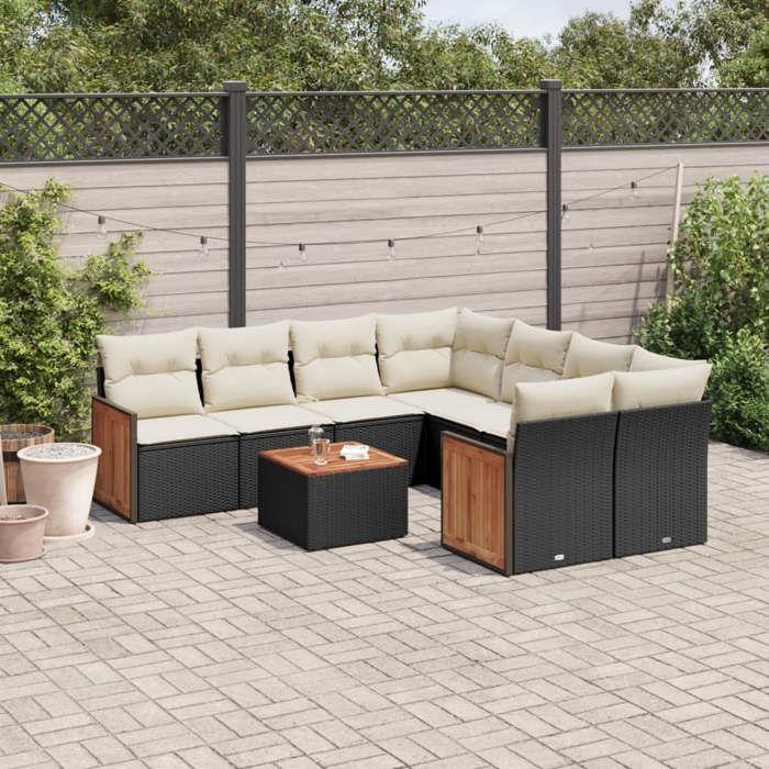 VidaXL Garden Lounge Set with Cushions 9 Pcs, Patio Sofas, Patio Furniture Set, Outdoor Furniture, Black 3227505