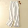 Women Linen Wide Leg Pants Thin Casual Solid Long Pants Elastic High Waisted Loose Cotton and Linen Straight Trousers