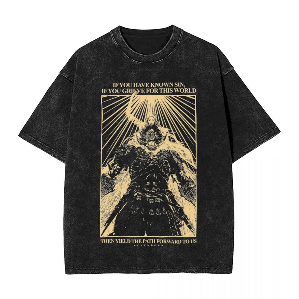 Винтажная потертая футболка Raya Lucaria Academy Хлопковая футболка E-Eldens Game R-Rings Leisure Tee Shirt Top