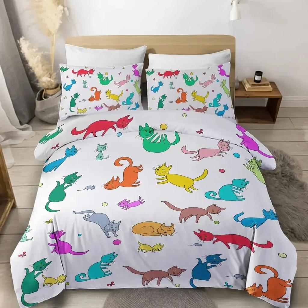 Cats Grey And White Cats Comfortable Duvet Quilt Cover Pillowcase Bedding Set Children Bedroom Decoration Home Textile