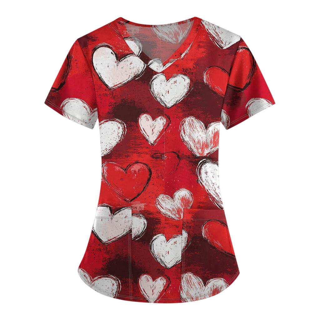 Женский модный комбинезон с коротким рукавом и V-образным вырезом, с карманом, на День святого Валентина, с принтом, топы, одежда