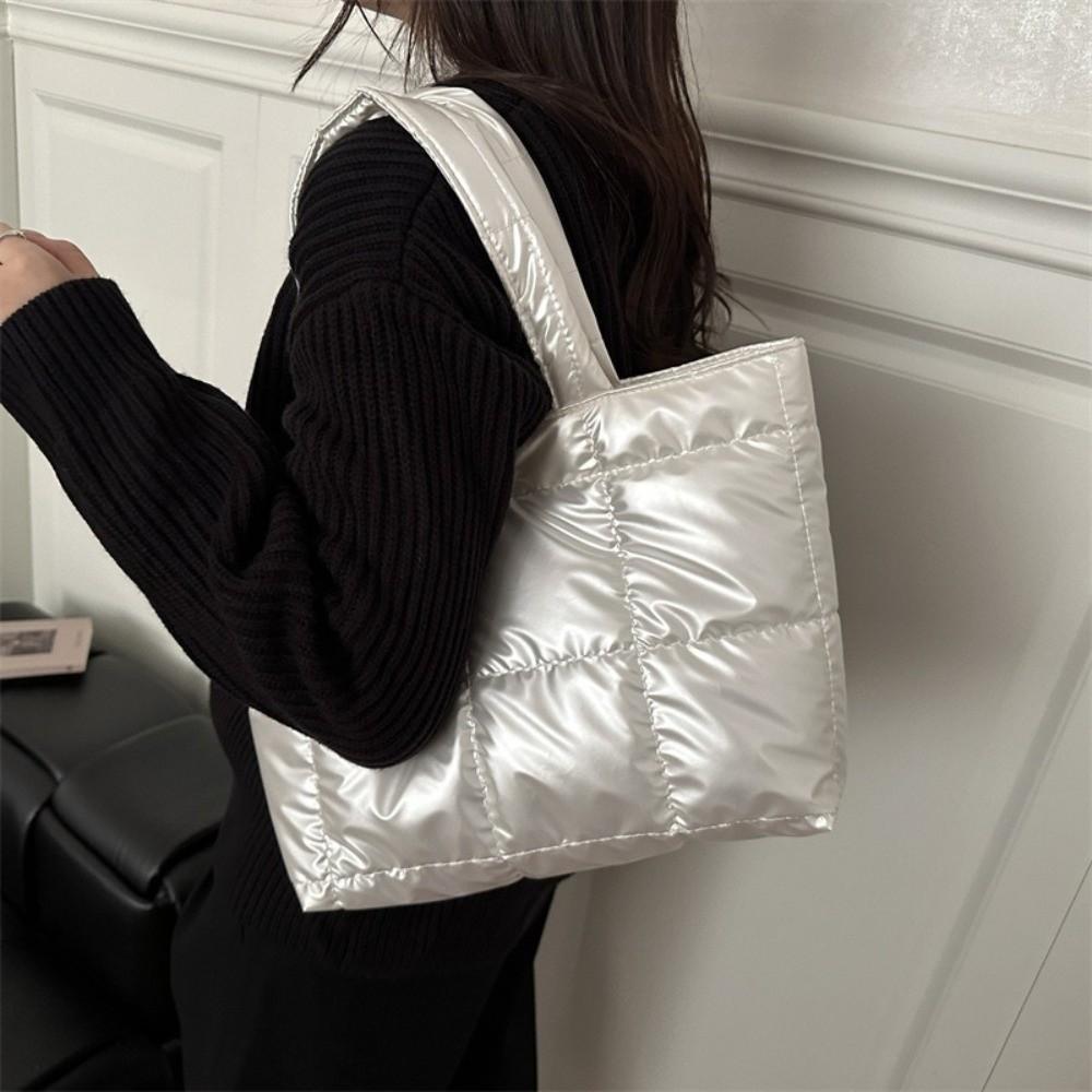 Fashion Solid Color Quilted Tote Bag Waterproof Lightweight Puffer Crossbody Bag Large Capacity Women Handbag
