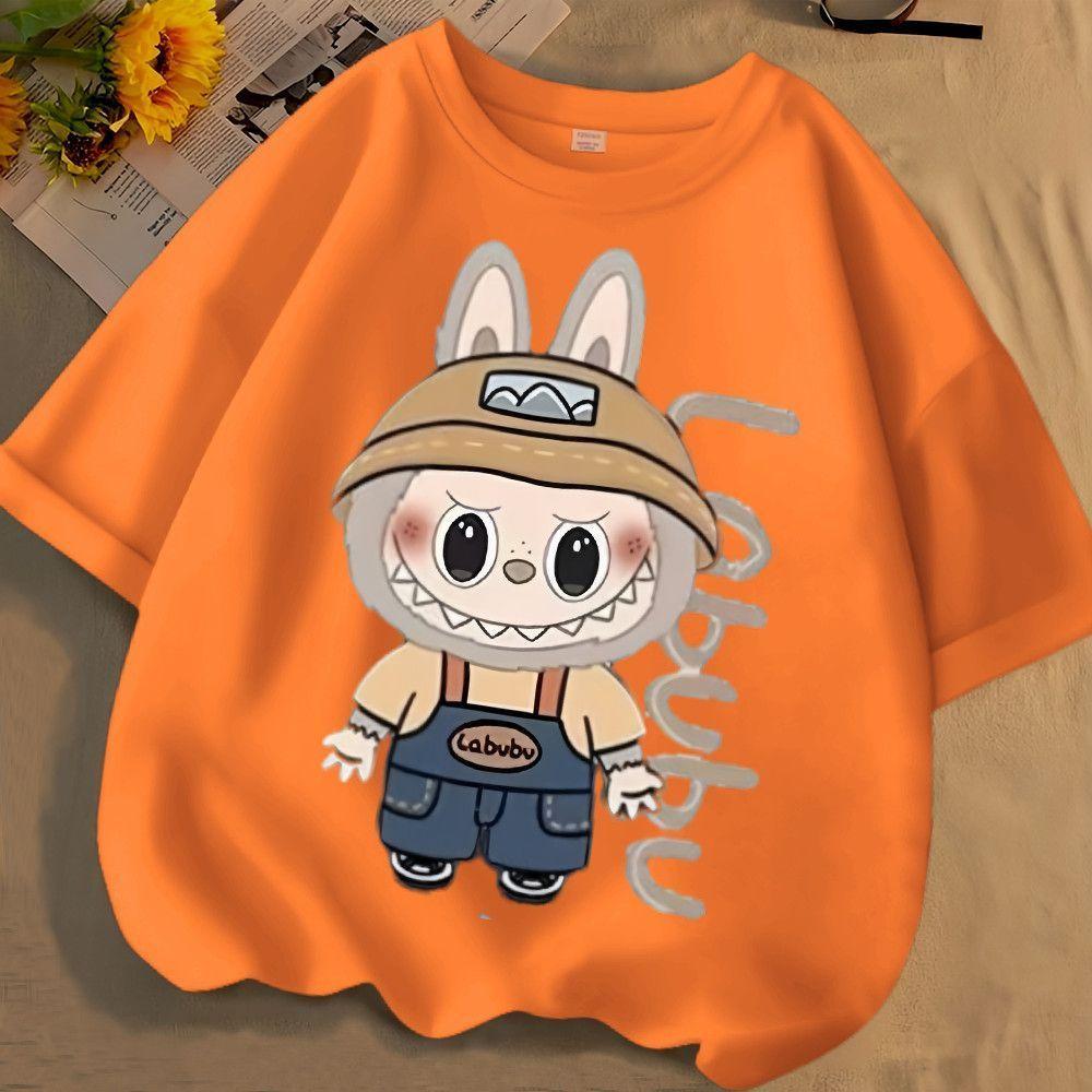 Одежда для родителей и детей с 3D-принтом Labubu, женская футболка, детская футболка, забавный аниме-мультяшный принт, топ с коротким рукавом, 100-160, S-6XL