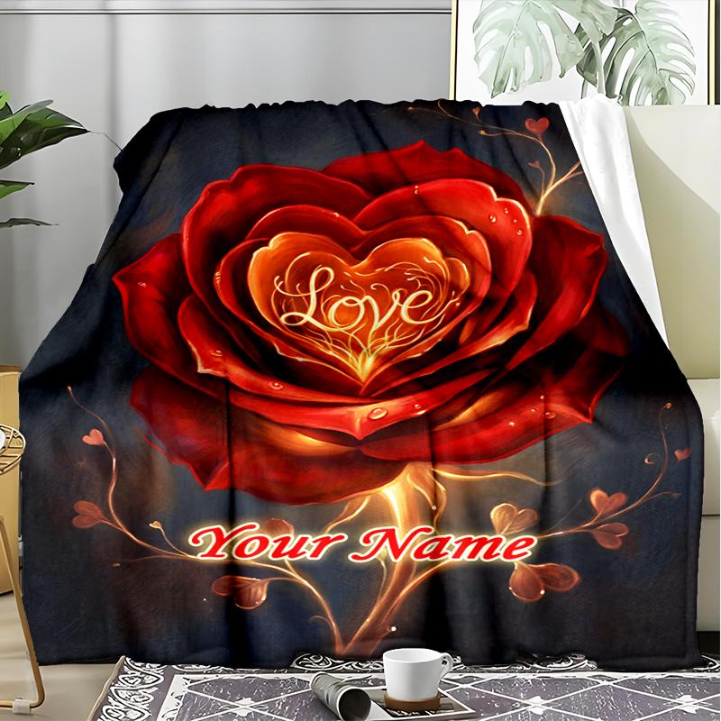 1PC Custom Name Love Bloom flannel blanket versatile,all-season throw suitable for the living room,bedroom,camping,travel,and gift