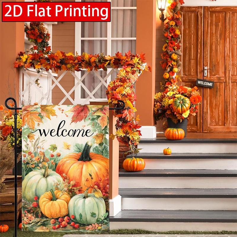 2D Flat, 2D Flat Thanksgiving Autumn Pumpkin Garden Flag_3-28x40 Inch Outdoor Garden Flag Double-sided Home Decoration Courtyard Decoration Outdoor De