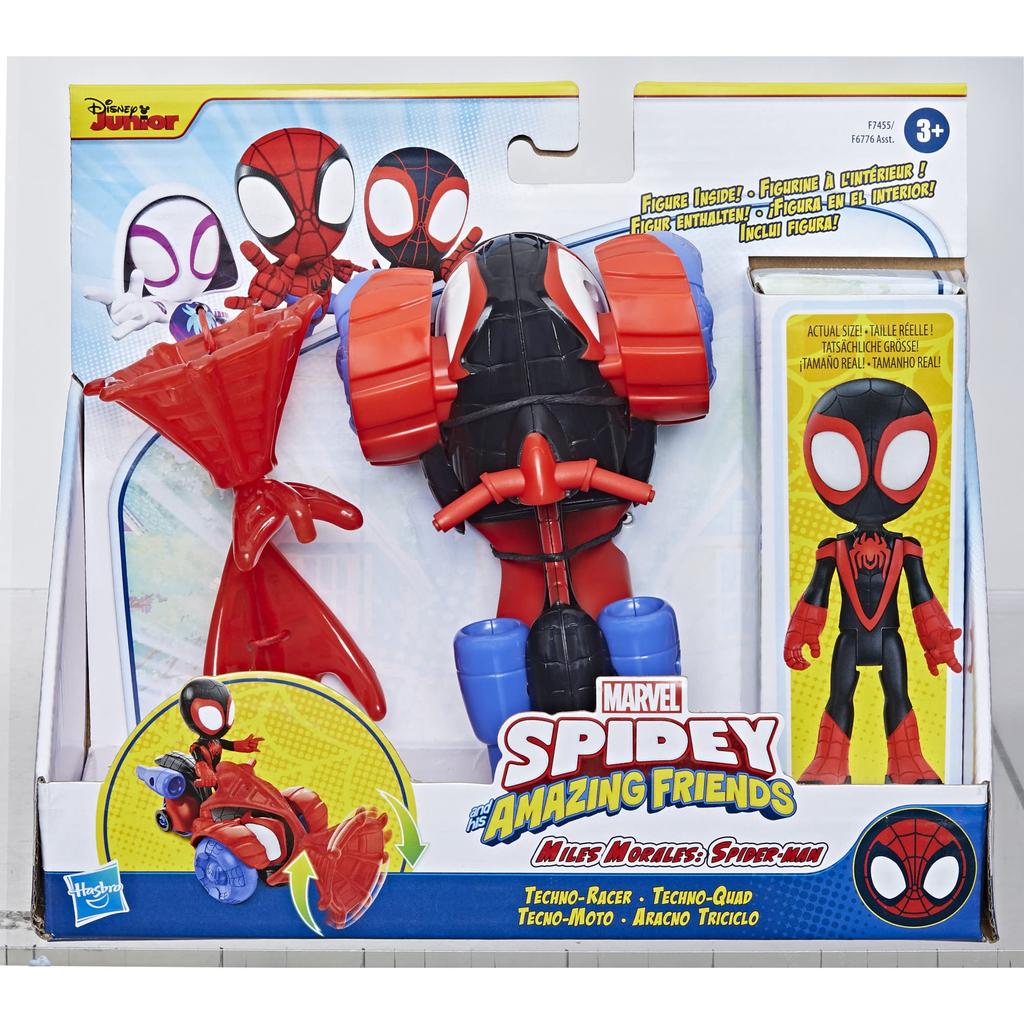 Hasbro Marvel Spidey and His Amazing Friends Miles Techno Action Preschool Ages Authentic Morales Spider-Man Racer, 4-inch (10 cm) Figure, Vehicle,