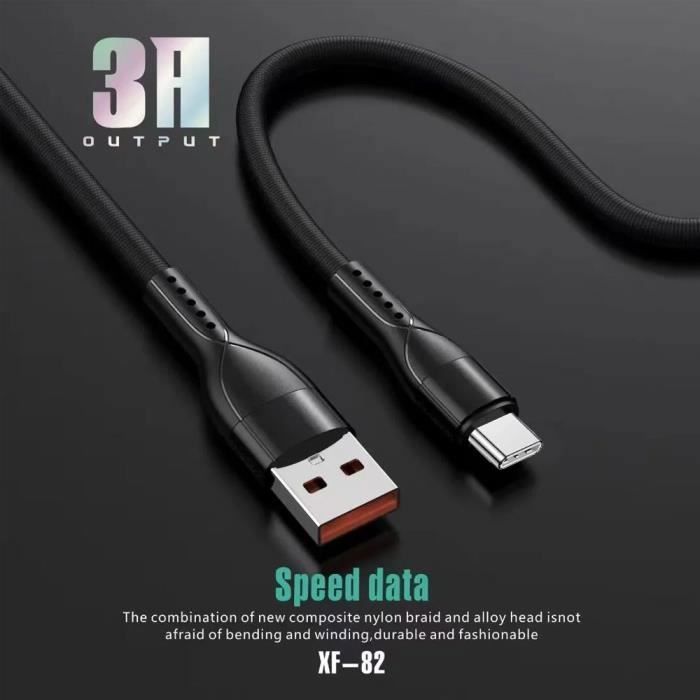 Câble USB-C Charge Rapide 3A pour Samsung Galaxy A16 A15 A05s A25 A35 A55 A56 - Nylon Tressé 1M Noir Lot de 3