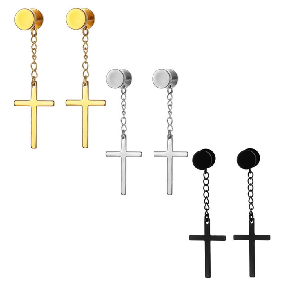 Punk Gothic Stainless Steel Stud Earring Cross Round Fake Ear Taper Dumbbell Fashion Women Men Rock Jewelry