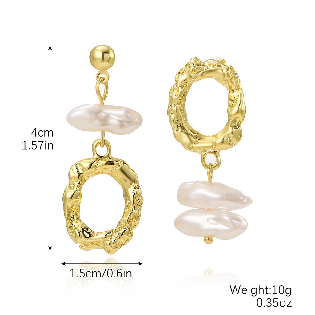 Niche Design Sense Ins Simple Asymmetric Earrings Baroque Temperament Asymmetric Earrings Trendy Earrings 2025 Lightweight Earrings for Sensitive Ears