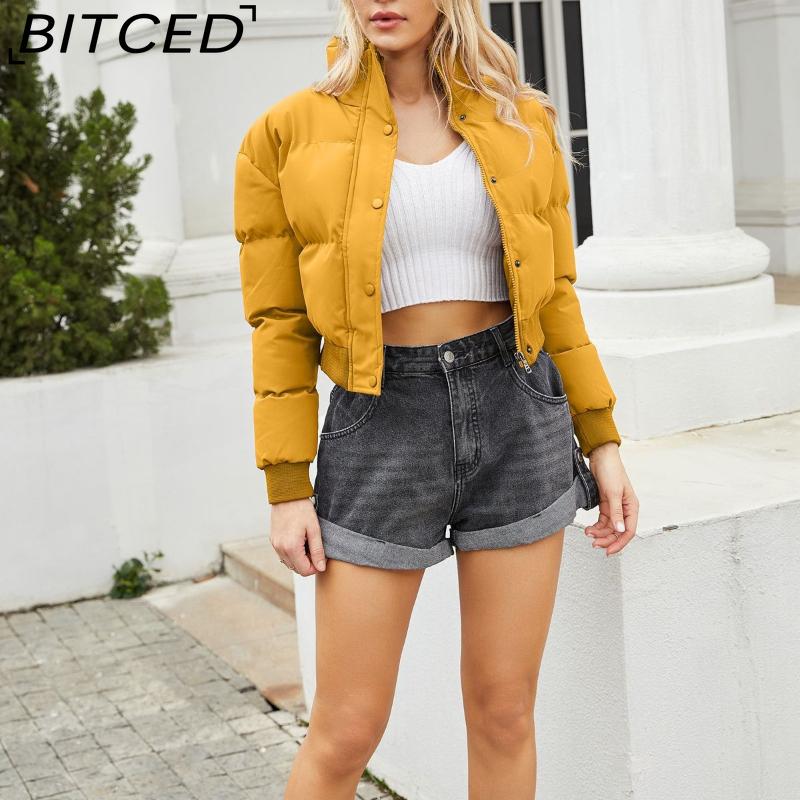 BITCED Autumn/Winter Women's Short-Length Cotton Coat Long-Sleeved High-Neck Thermal Jacket Loose-Fit Casual Cotton Jacket Puffer Coat