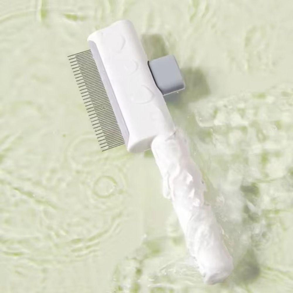 With Release Button Flea Comb Self Cleaning De-Shedding Cat Hair Comb for Short and Long Hair Cats