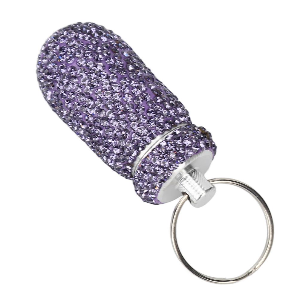Фиолетовый контейнер для хранения капсул со стразами с брелоком, из алюминиевого сплава, портативная коробка для лекарств