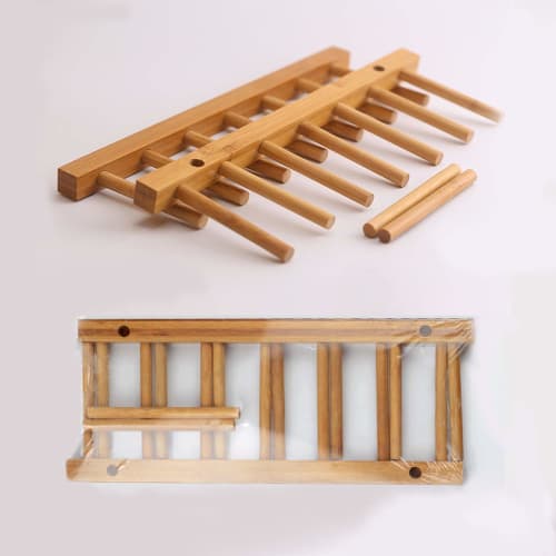 JOUDOO Bamboo and Wooden Dish Stand, Cutting Board Stand, Dish Drainer, Kitchen Multifunctional Storage Shelf for Cups, CDs, Books, Detachable, Assemb