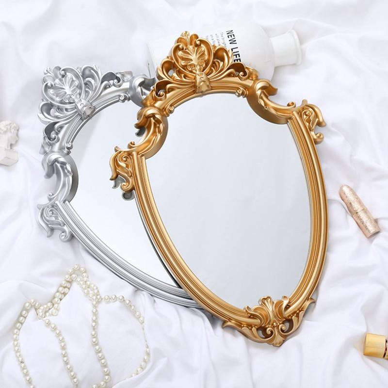 Винтажное зеркало для макияжа в золотой раме, декоративное настенное зеркало, маленькое скандинавское ретро-зеркало для макияжа, свадебный подарок