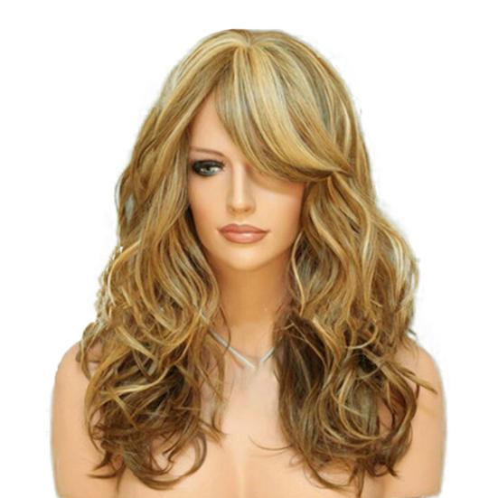 Женский длинный вьющийся парик с челкой, естественный вид, термостойкие, высокотемпературные волокна, желтый, винно-красный, светлый, волнистые, синтетические волосы