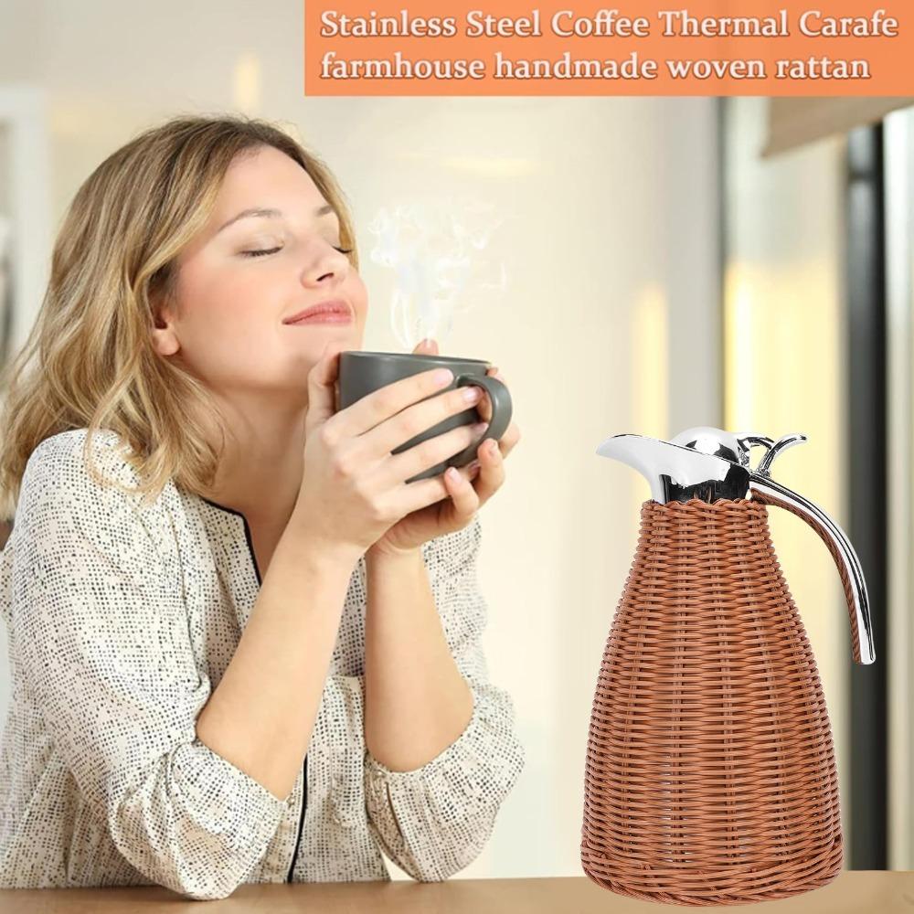 1.5L Capacity Insulated Coffee Pitcher Handwoven Rattan Body Woven Rattan Carafe Kitchen Counter