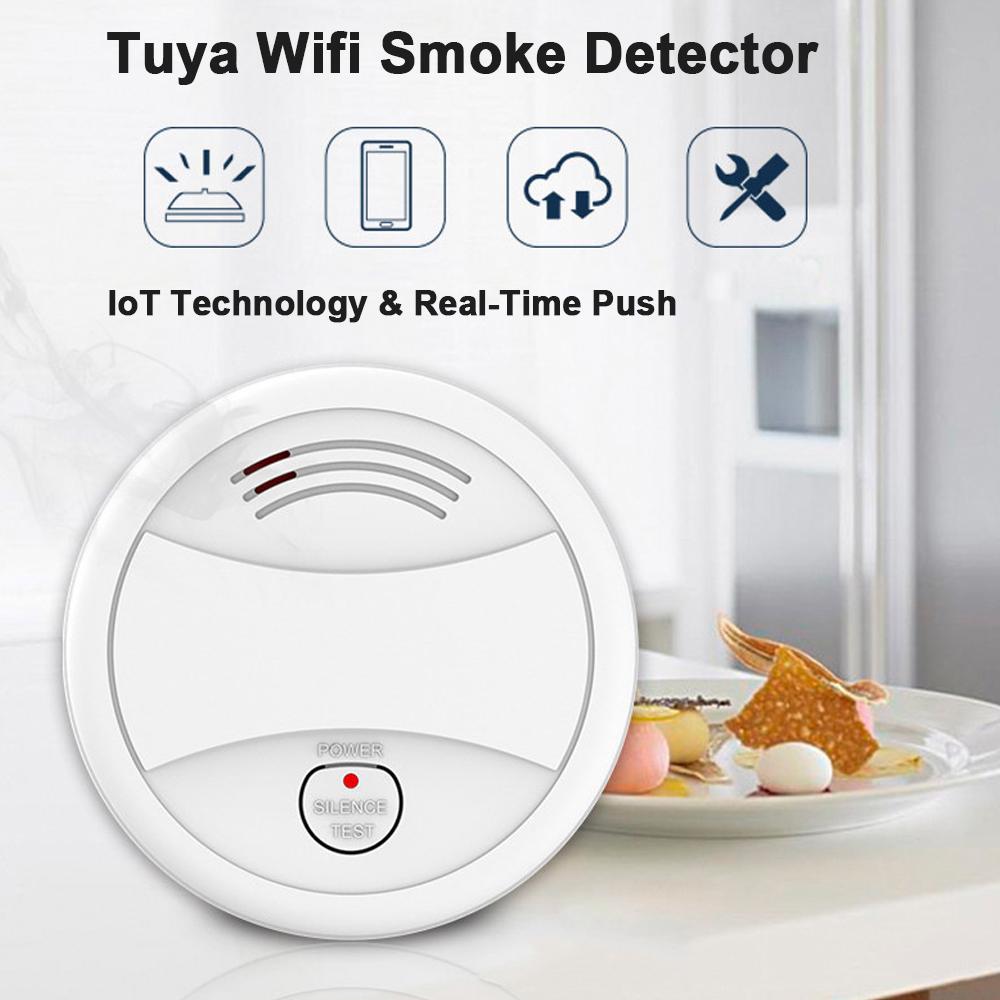 Tuya Wifi Independent Photoelectric Sensor Smoke Detector Fire Protecting Sound Light Fire Alarm with Cellphone APP