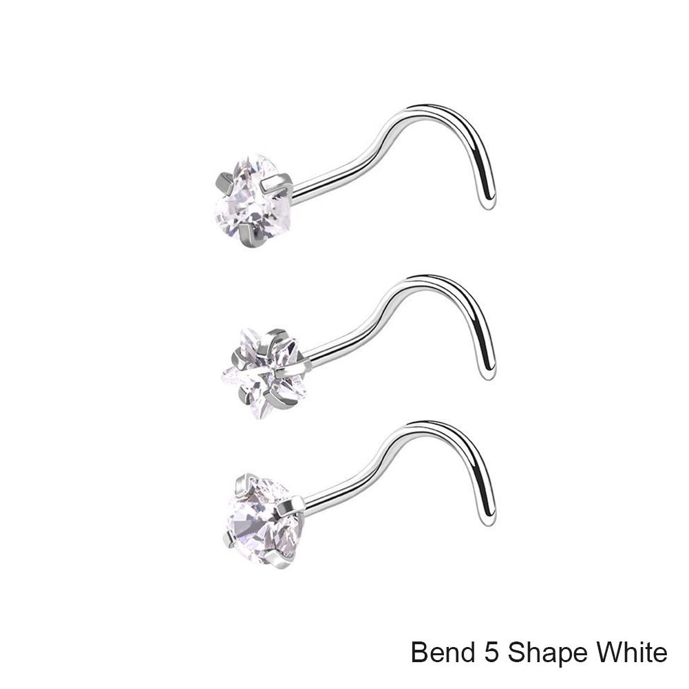 3 шт./компл., нержавеющая сталь, циркон, шпилька для носа, звезда, прямоугольный титановый стальной набор для носа, ювелирные изделия для пирсинга