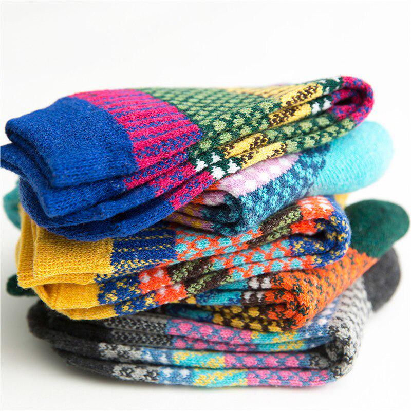 Thicken Women Socks Retro Style Cotton & Woolen Warm Socks Comfortable Soft Yellow Pink Winter Sock