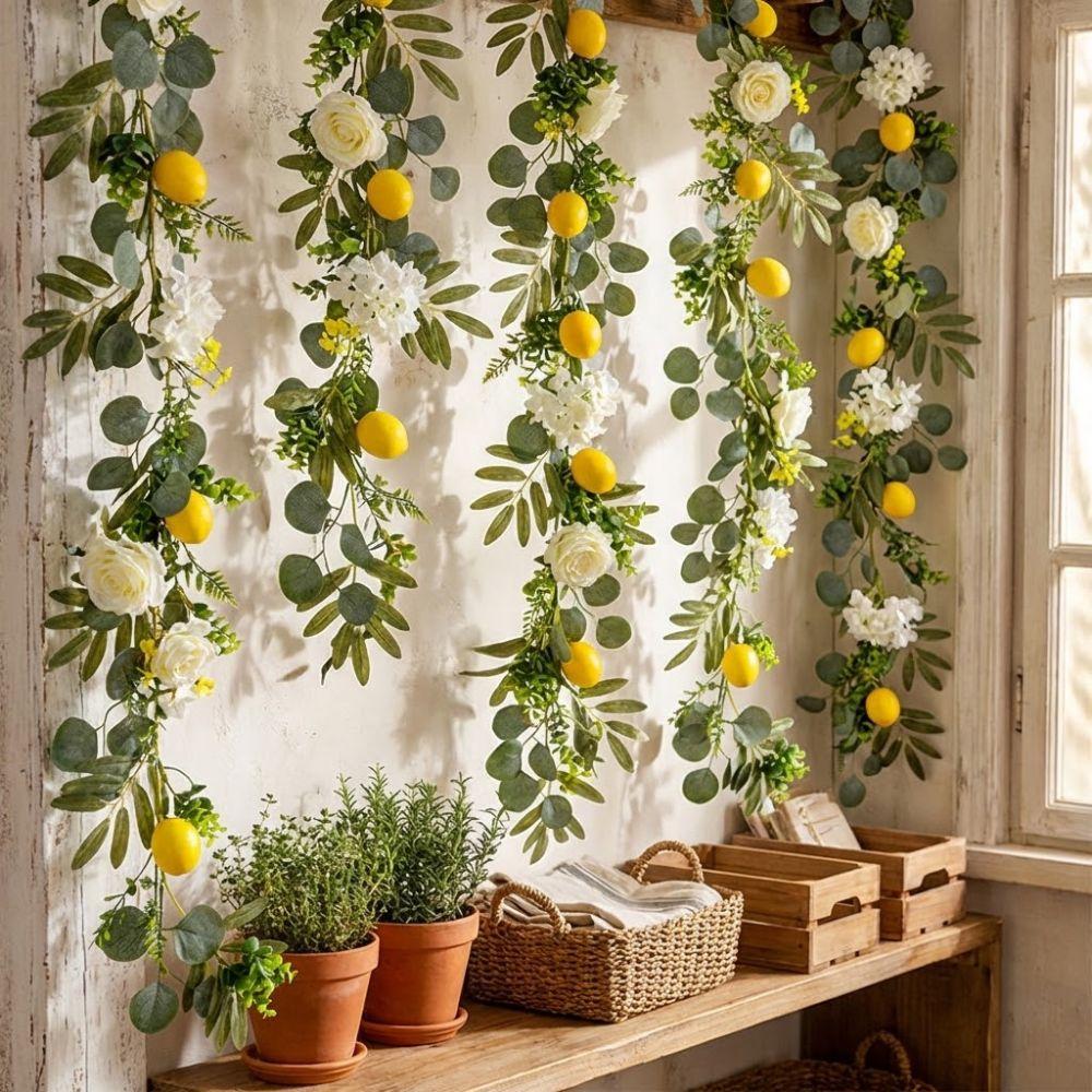 Greenery Artificial Lemon Garland Realistic Faux Lemon Wreath Lemon Vine Decor  Outdoor Decor