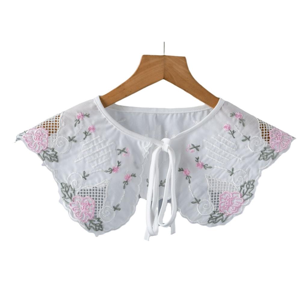 Women Embroidery Floral Lapel Blouse Top Detachable Collar Shawl Female Vintage Shirt False Tie Fake Collar Accessories